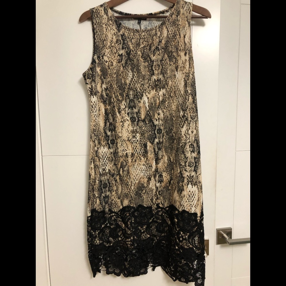 Elegant Snake Print Dress with Black Lace Trim